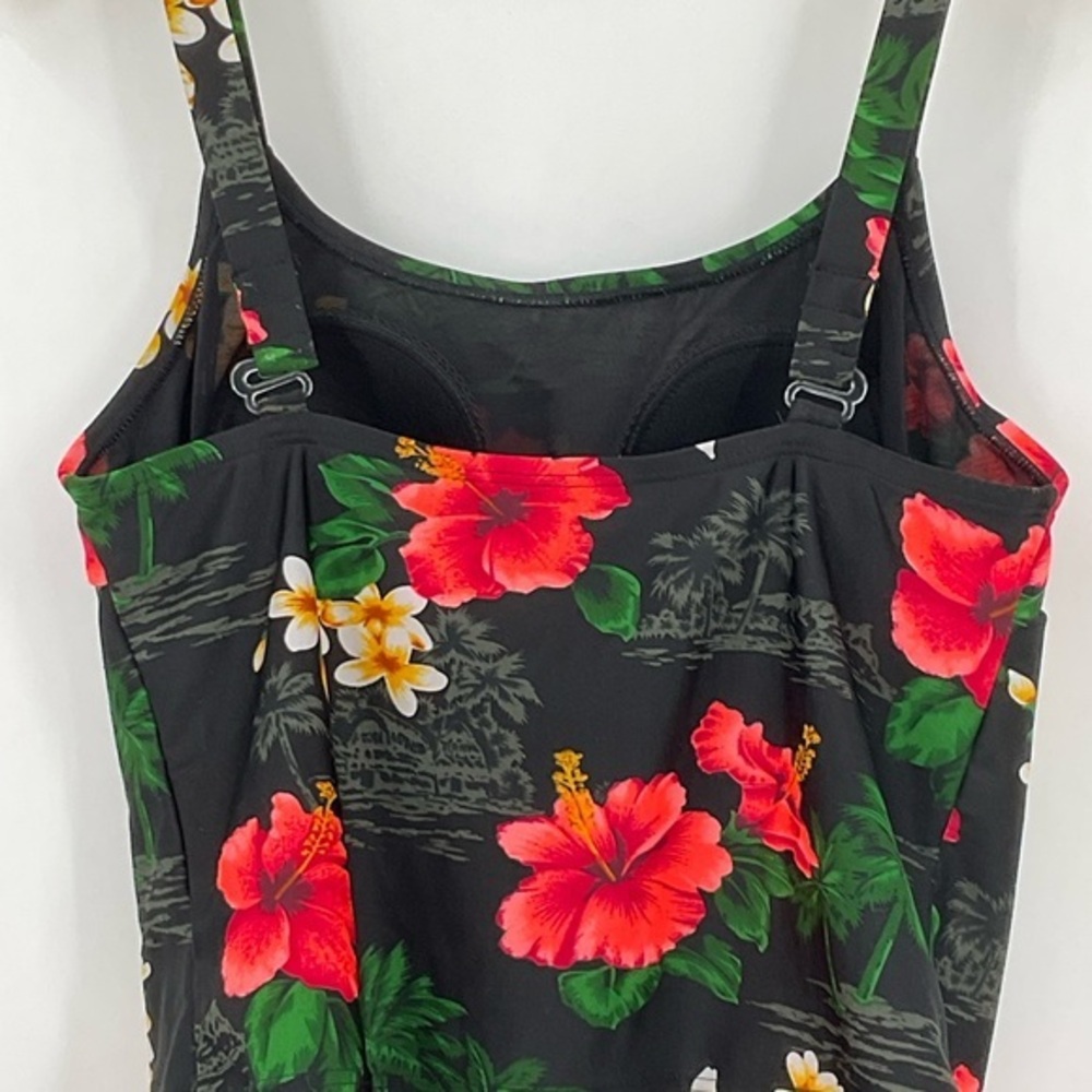 Beach Cabana One Piece Swim Suit Black W/Tropical print Size Small G11 - Picture 6 of 10